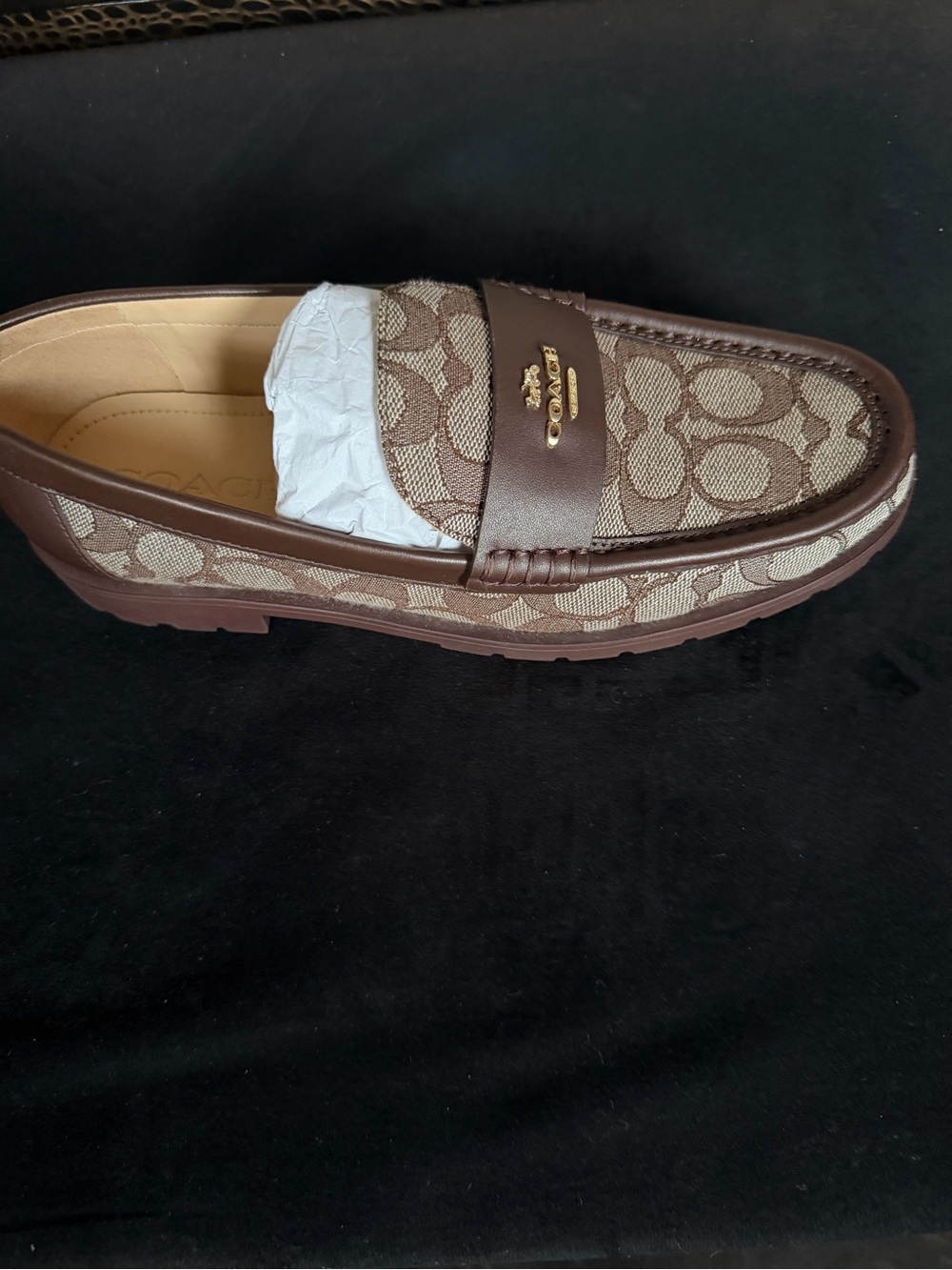 Coach Brown Signature Canvas Penny Loafer with Leather Trim